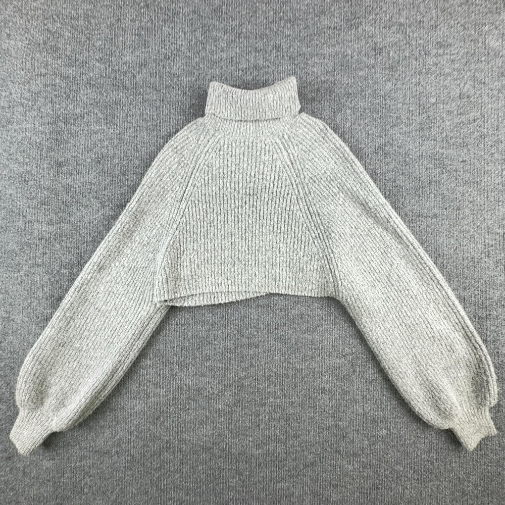 Y2K Forever 21 Sweater Womens Small Gray Turtleneck Cropped Balloon‎ Sleeve Knit